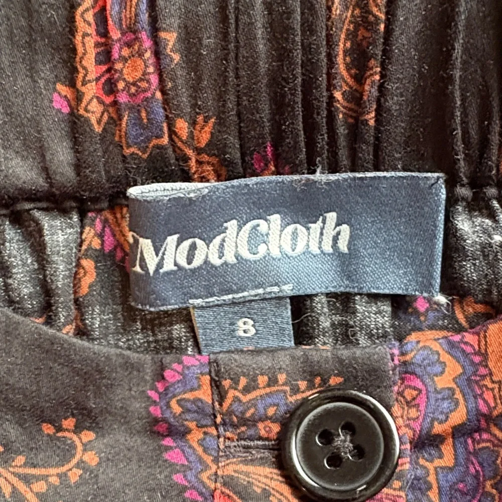 ModCloth Black Midi Skirt‎ with Red and Purple Paisley Print